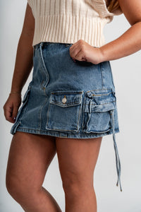 Pocket detail denim cargo skirt denim blue | Lush Fashion Lounge: boutique fashion skirts, affordable boutique skirts, cute affordable skirts