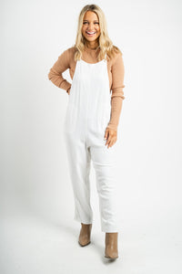 Boho linen overalls oatmeal - Affordable overalls - Boutique Rompers & Pantsuits at Lush Fashion Lounge Boutique in Oklahoma City