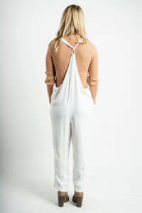 White Linen Jumpsuit Long Boho Jumpsuit Linen Clothes for Women Casual  Jumpsuit Organic Overall Raw Linen Pants Womens Romper 