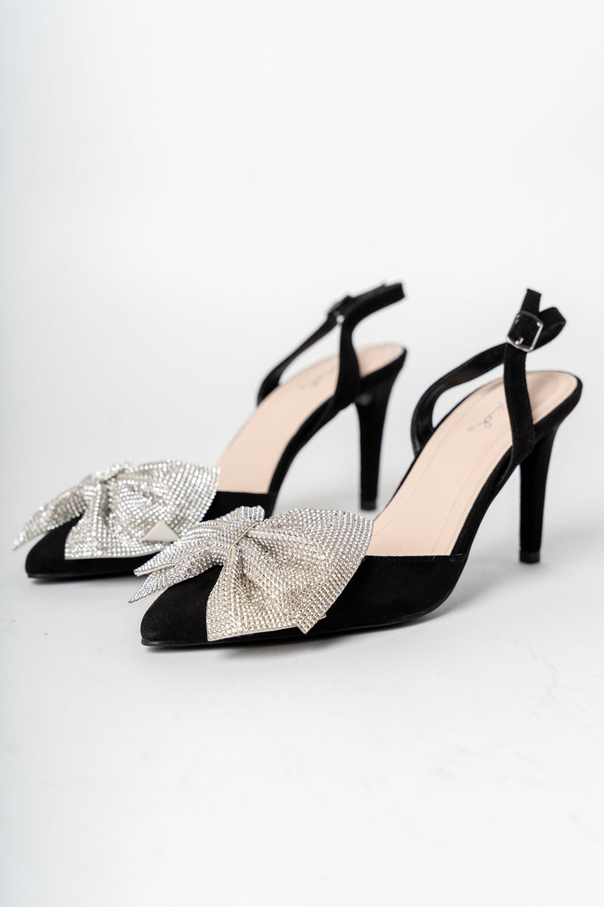 Trinee rhinestone bow heel black - Cute shoes - Trendy Shoes at Lush Fashion Lounge Boutique in Oklahoma City