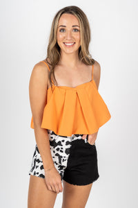 Pleated crop tank top orange - Affordable tank top - Boutique Tank Tops at Lush Fashion Lounge Boutique in Oklahoma City