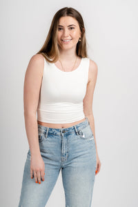 Modal jersey crop tank top ivory - Affordable Top - Boutique Tank Tops at Lush Fashion Lounge Boutique in Oklahoma City