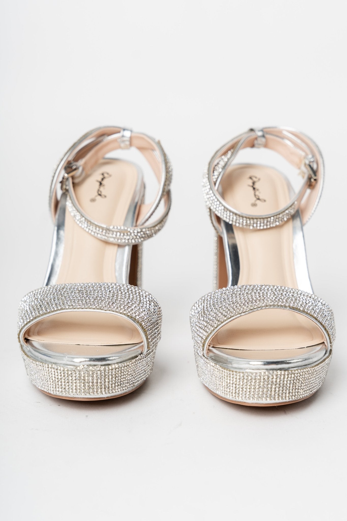 Lighting rhinestone chunky heel silver - Trendy shoes - Fashion Shoes at Lush Fashion Lounge Boutique in Oklahoma City