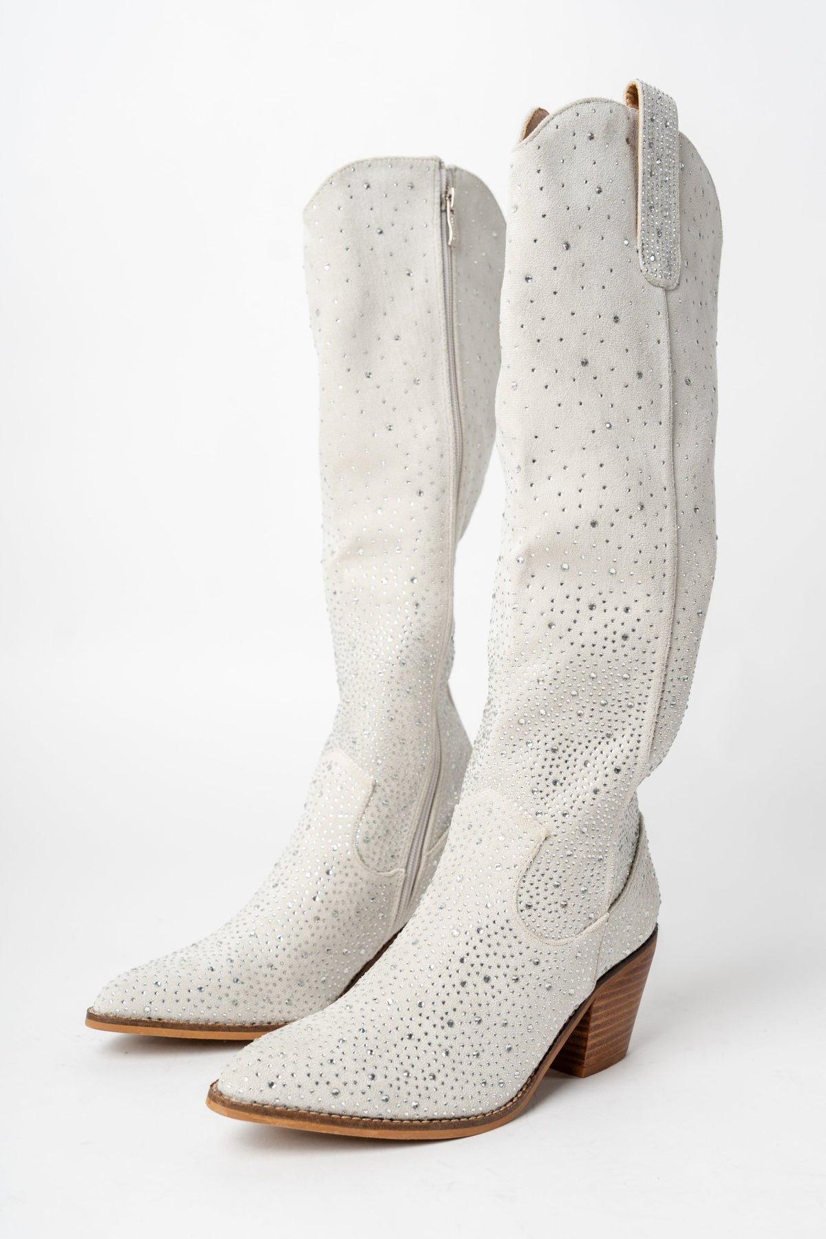 Shine rhinestone western boots pearl/silver - Cute shoes - Trendy Shoes at Lush Fashion Lounge Boutique in Oklahoma City
