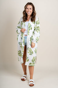 Printed long sleeve kimono leaf - Trendy Kimonos - Fashion Cardigans & Cute Kimonos at Lush Fashion Lounge Boutique in Oklahoma City