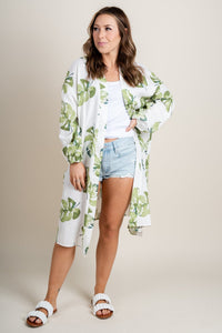 Printed long sleeve kimono leaf - Adorable Kimonos - Stylish Vacation T-Shirts at Lush Fashion Lounge Boutique in Oklahoma City