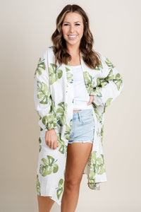 Printed long sleeve kimono leaf - Affordable Kimonos - Boutique Cardigans & Trendy Kimonos at Lush Fashion Lounge Boutique in Oklahoma City