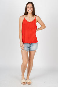 Pleated lace cami tank top coral red - Fun sweater - Unique American Summer Ideas at Lush Fashion Lounge Boutique in Oklahoma