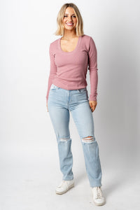 Z Supply Sirena ribbed long sleeve top misty mauve - Z Supply T-shirts - Z Supply Tees & Tanks at Lush Fashion Lounge Trendy Boutique Oklahoma City