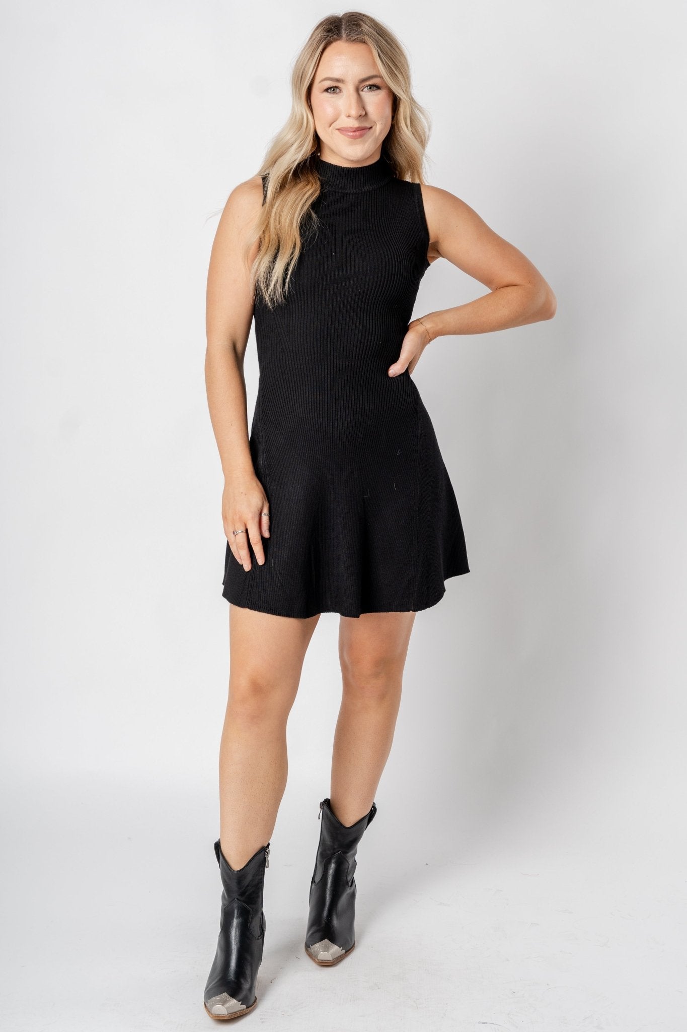 High neck flare mini dress black - Trendy dress - Fashion Dresses at Lush Fashion Lounge Boutique in Oklahoma City