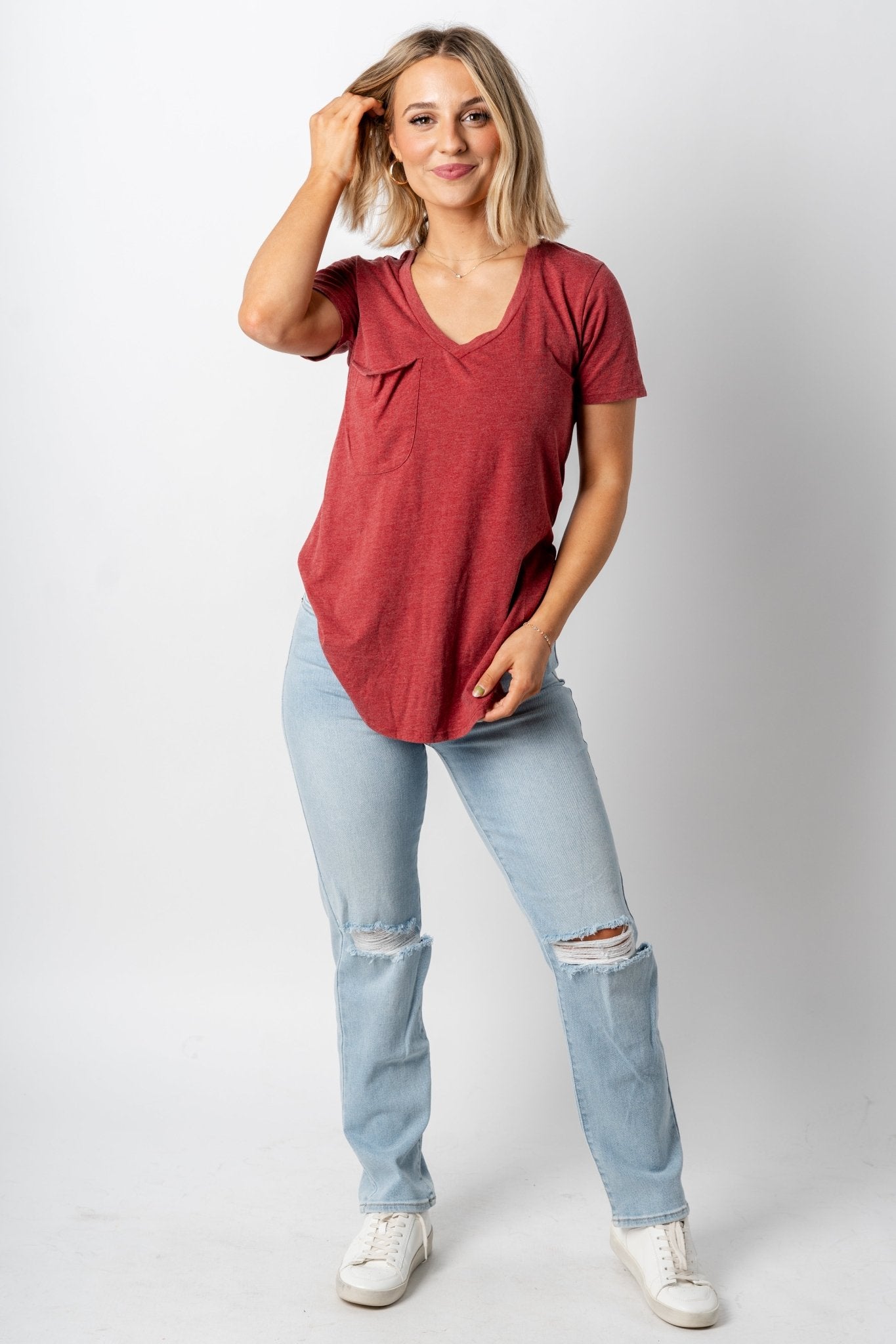 Z Supply pocket tee ruby - Z Supply Top - Z Supply Clothing at Lush Fashion Lounge Trendy Boutique Oklahoma City