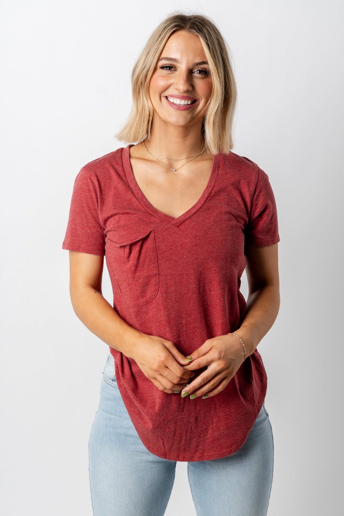 Z Supply pocket tee ruby - Z Supply Top - Z Supply Tops, Dresses, Tanks, Tees, Cardigans, Joggers and Loungewear at Lush Fashion Lounge