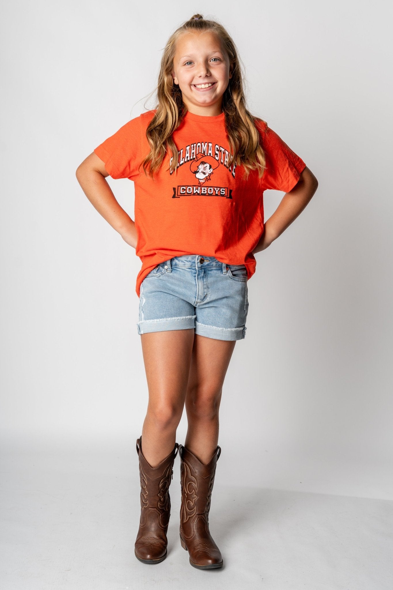 OSU Kids OSU Pete arch t-shirt orange T-shirts | Lush Fashion Lounge Trendy Oklahoma State Cowboys Apparel & Cute Gameday T-Shirts