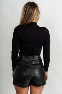 Long sleeve mock neck bodysuit black Stylish bodysuit - Womens Fashion Bodysuits at Lush Fashion Lounge Boutique in Oklahoma City