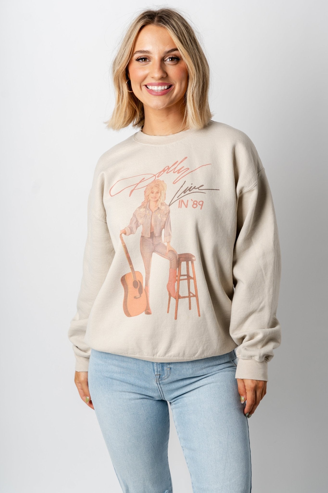 Dolly Parton Live 89 thrifted sweatshirt sand