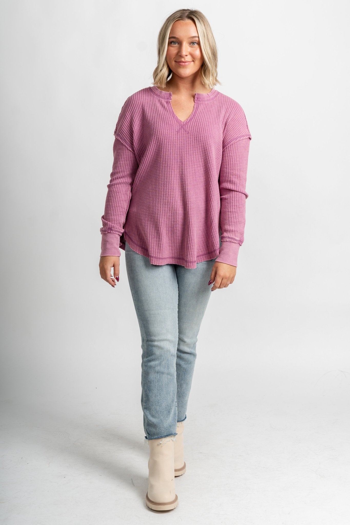 Z Supply thermal long sleeve top azalea - Z Supply top - Z Supply Clothing at Lush Fashion Lounge Trendy Boutique Oklahoma City