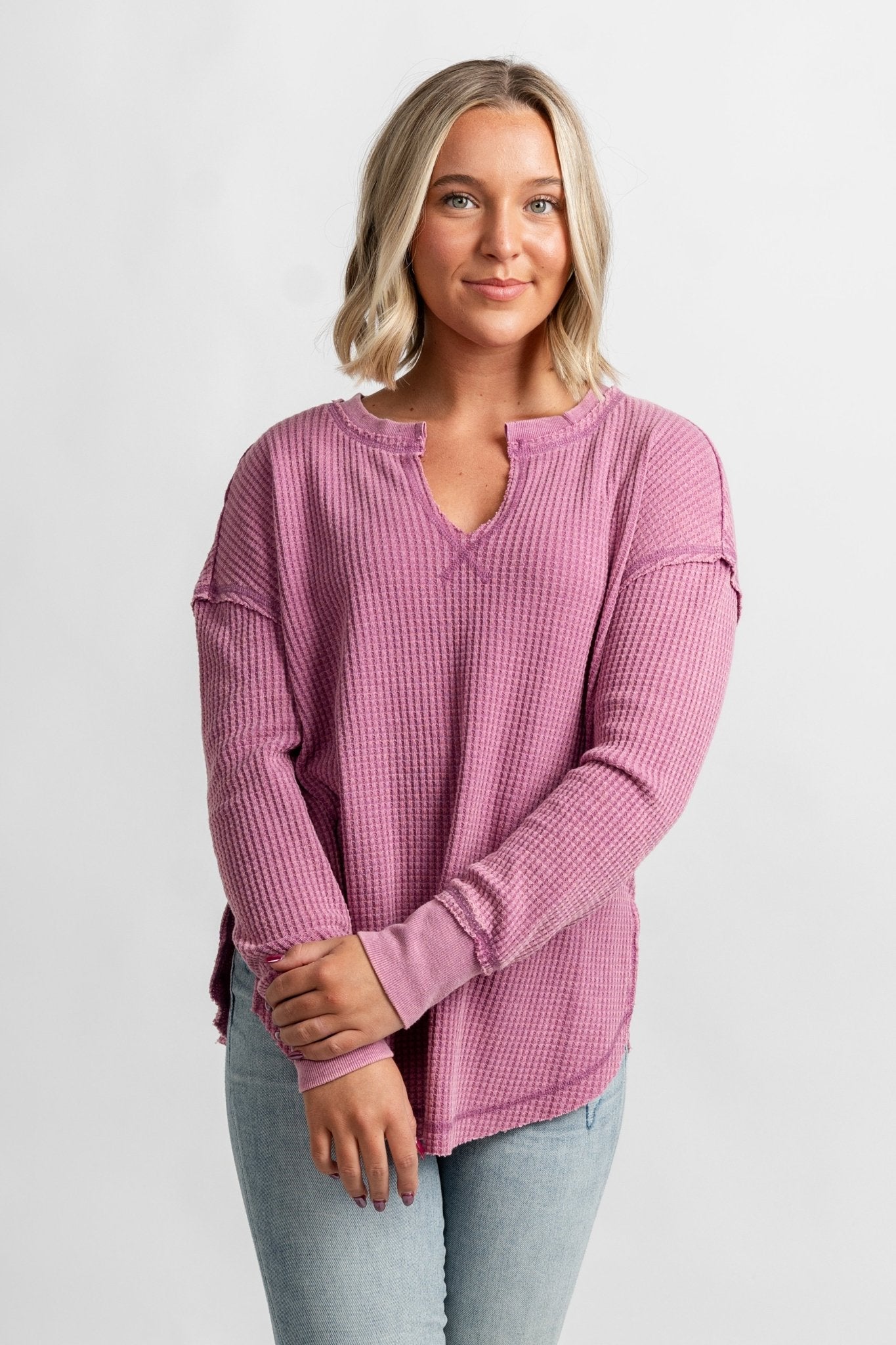 Z Supply thermal long sleeve top azalea - Z Supply top - Z Supply Apparel at Lush Fashion Lounge Trendy Boutique Oklahoma City