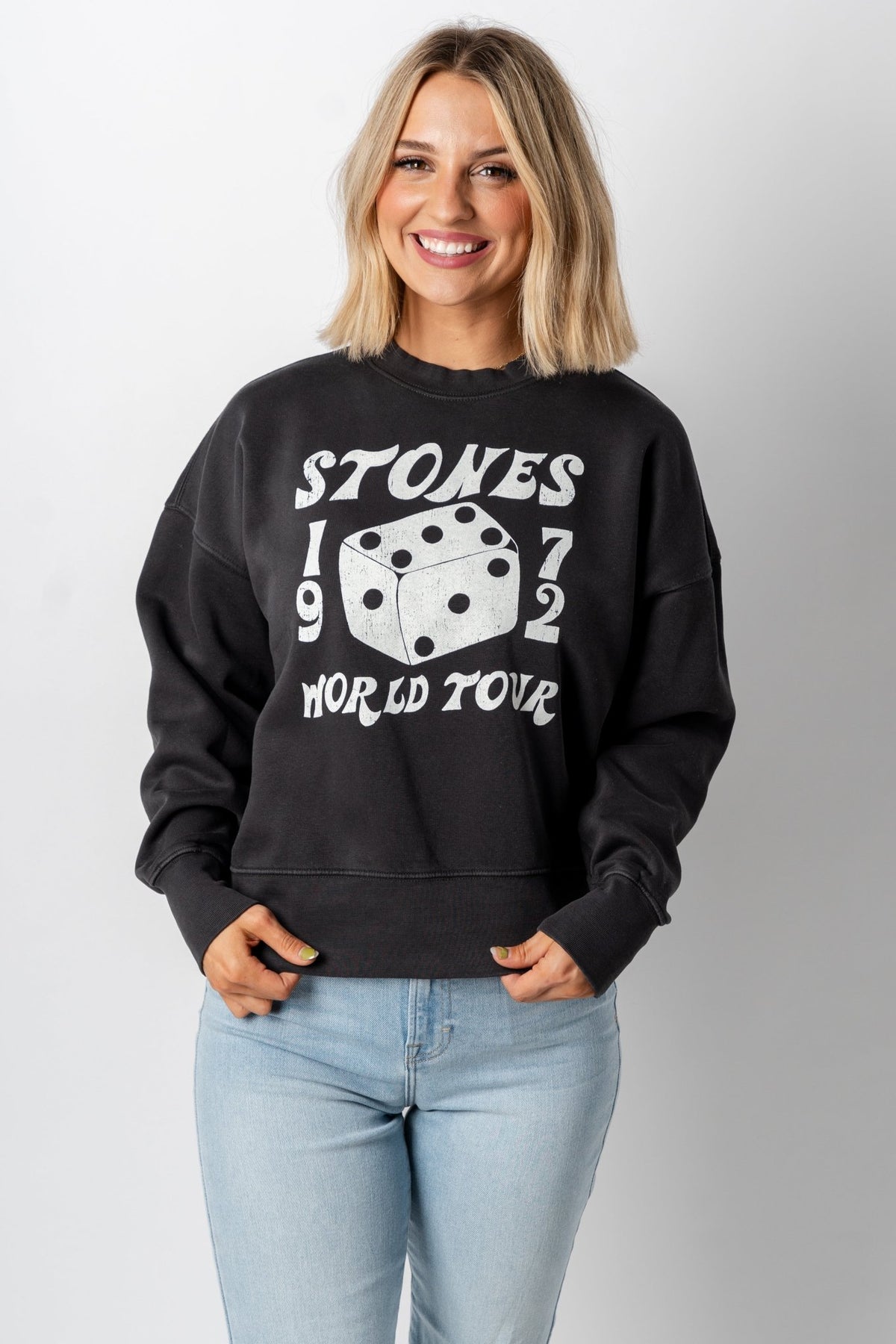 Rolling Stones dice sweatshirt smoke - Trendy Band T-Shirts and Sweatshirts at Lush Fashion Lounge Boutique in Oklahoma City