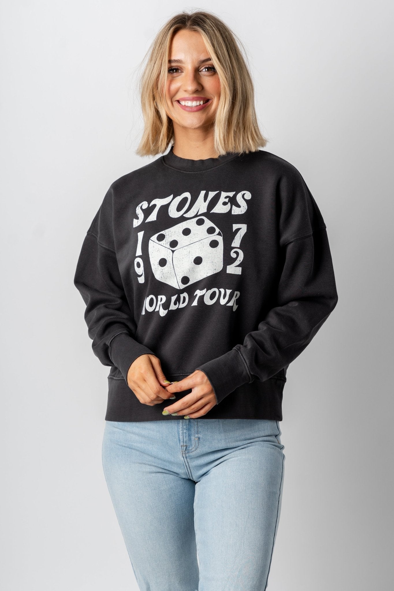 Rolling Stones dice sweatshirt smoke - Stylish Band T-Shirts and Sweatshirts at Lush Fashion Lounge Boutique in Oklahoma City