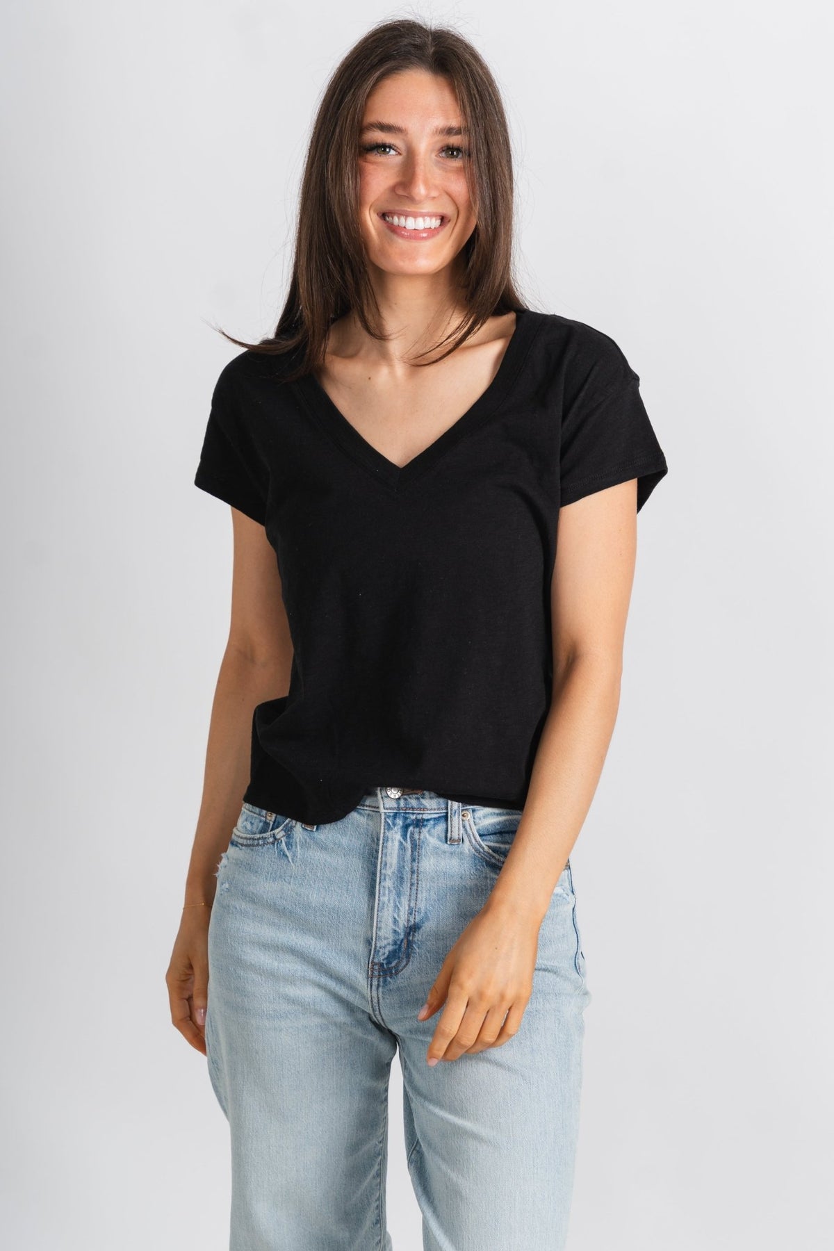 Z Supply modern v-neck tee black - Z Supply T-shirts - Z Supply Tops, Dresses, Tanks, Tees, Cardigans, Joggers and Loungewear at Lush Fashion Lounge