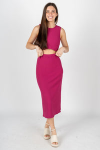 Knit midi skirt magenta | Lush Fashion Lounge: boutique fashion skirts, affordable boutique skirts, cute affordable skirts