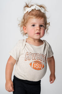 OSU Kids OSU Wonka football onesie off white Onesie | Lush Fashion Lounge Trendy Oklahoma State Cowboys Apparel & Cute Gameday T-Shirts