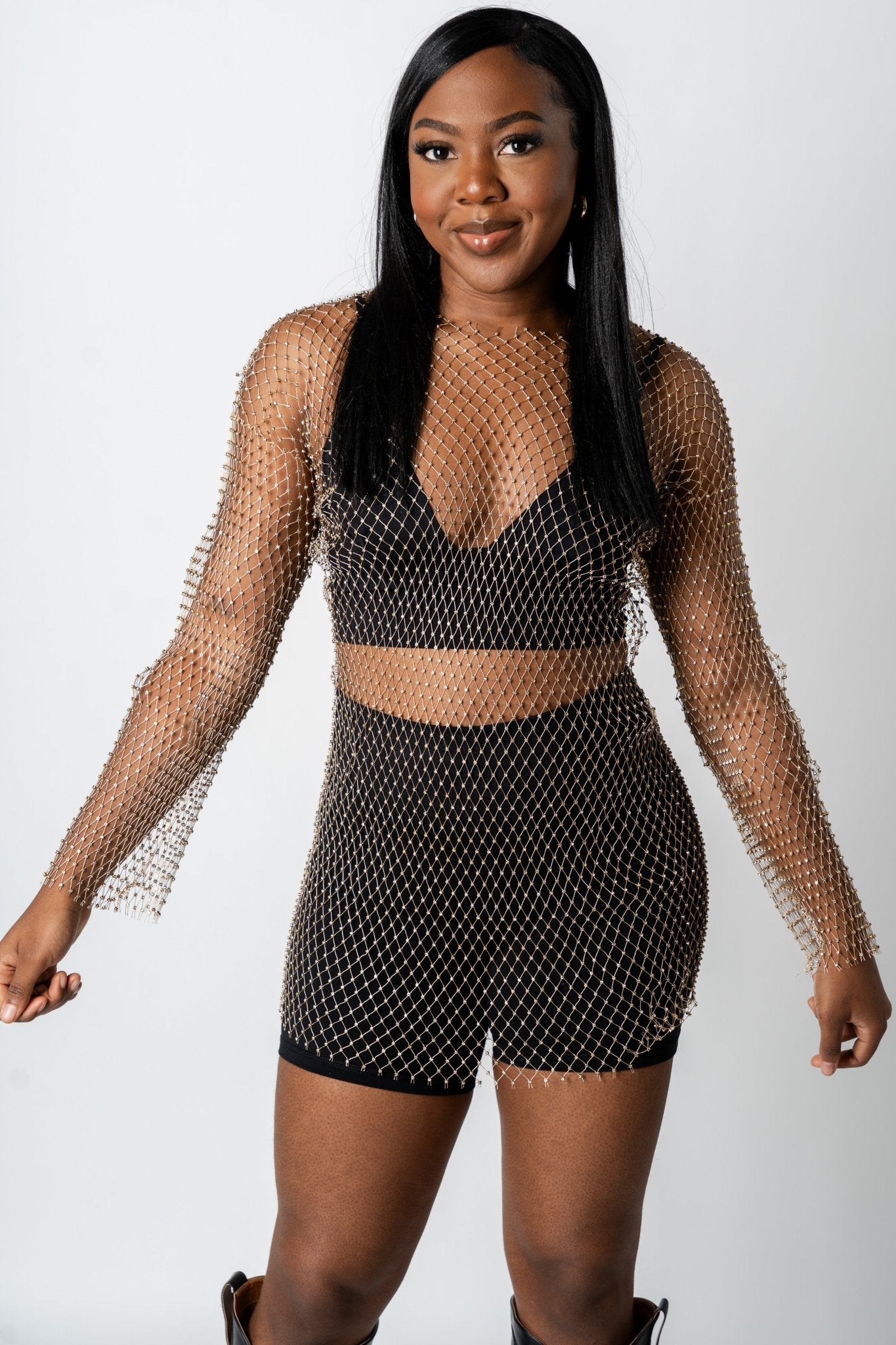 gold mesh long sleeve top