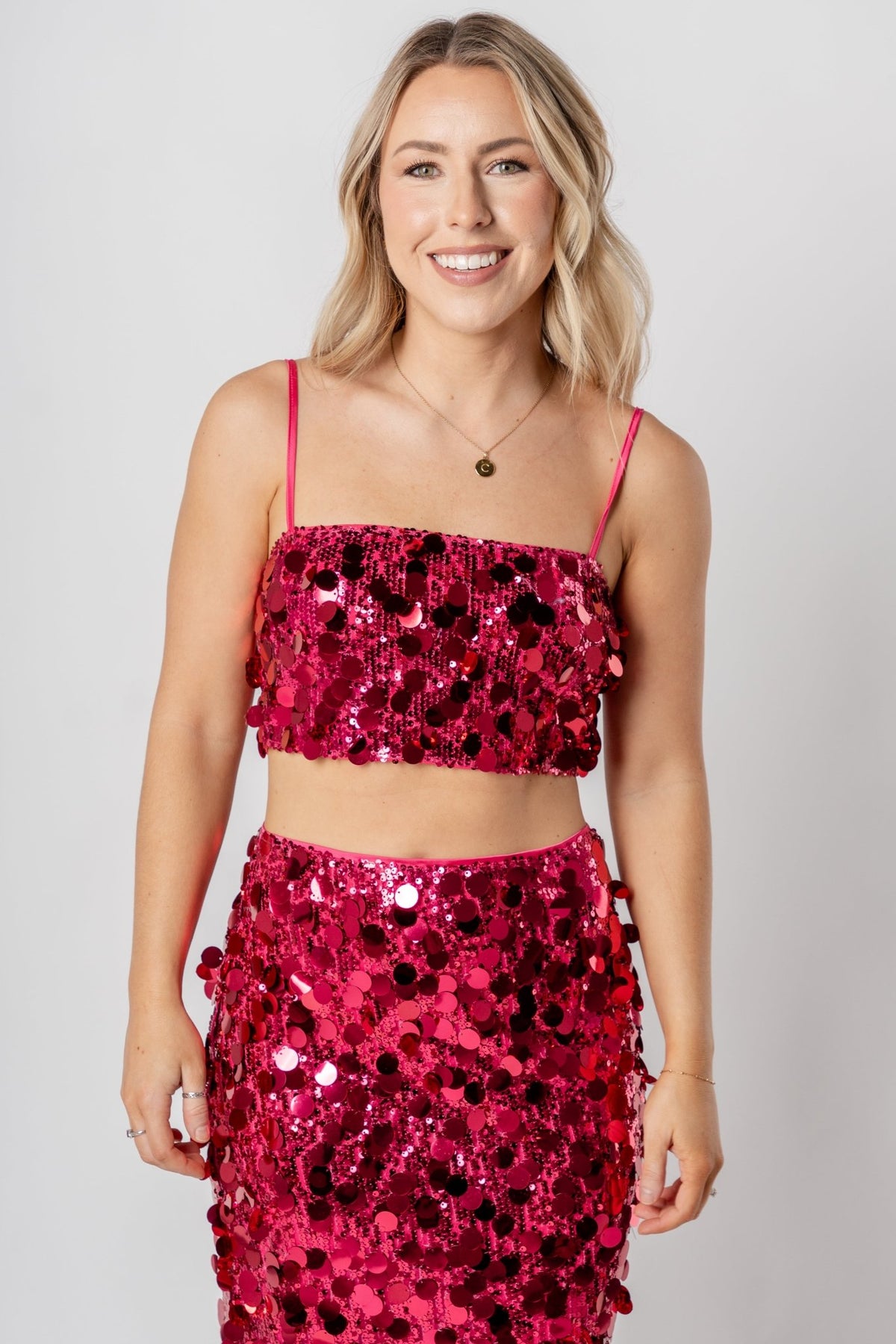 Sequin cami tank top pink - Trendy New Year's Eve Outfits at Lush Fashion Lounge Boutique in Oklahoma City