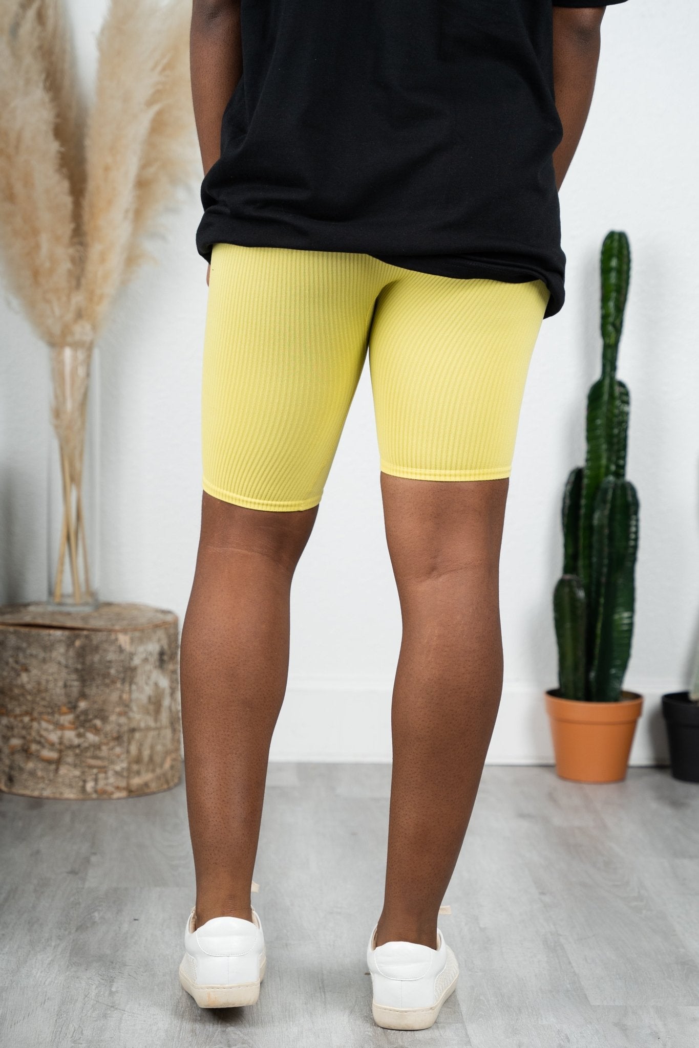 Ribbed seamless biker shorts yellow Stylish biker shorts - Womens Fashion Shorts at Lush Fashion Lounge Boutique in Oklahoma City