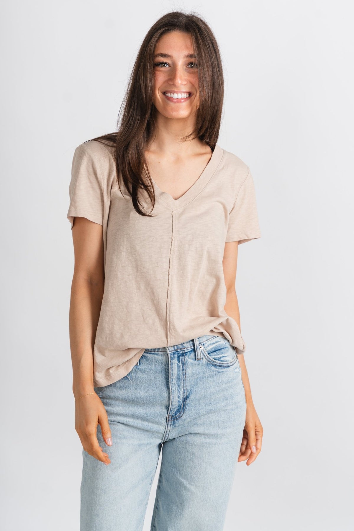 Z Supply Asher v-neck tee putty - Z Supply T-shirts - Z Supply Tops, Dresses, Tanks, Tees, Cardigans, Joggers and Loungewear at Lush Fashion Lounge