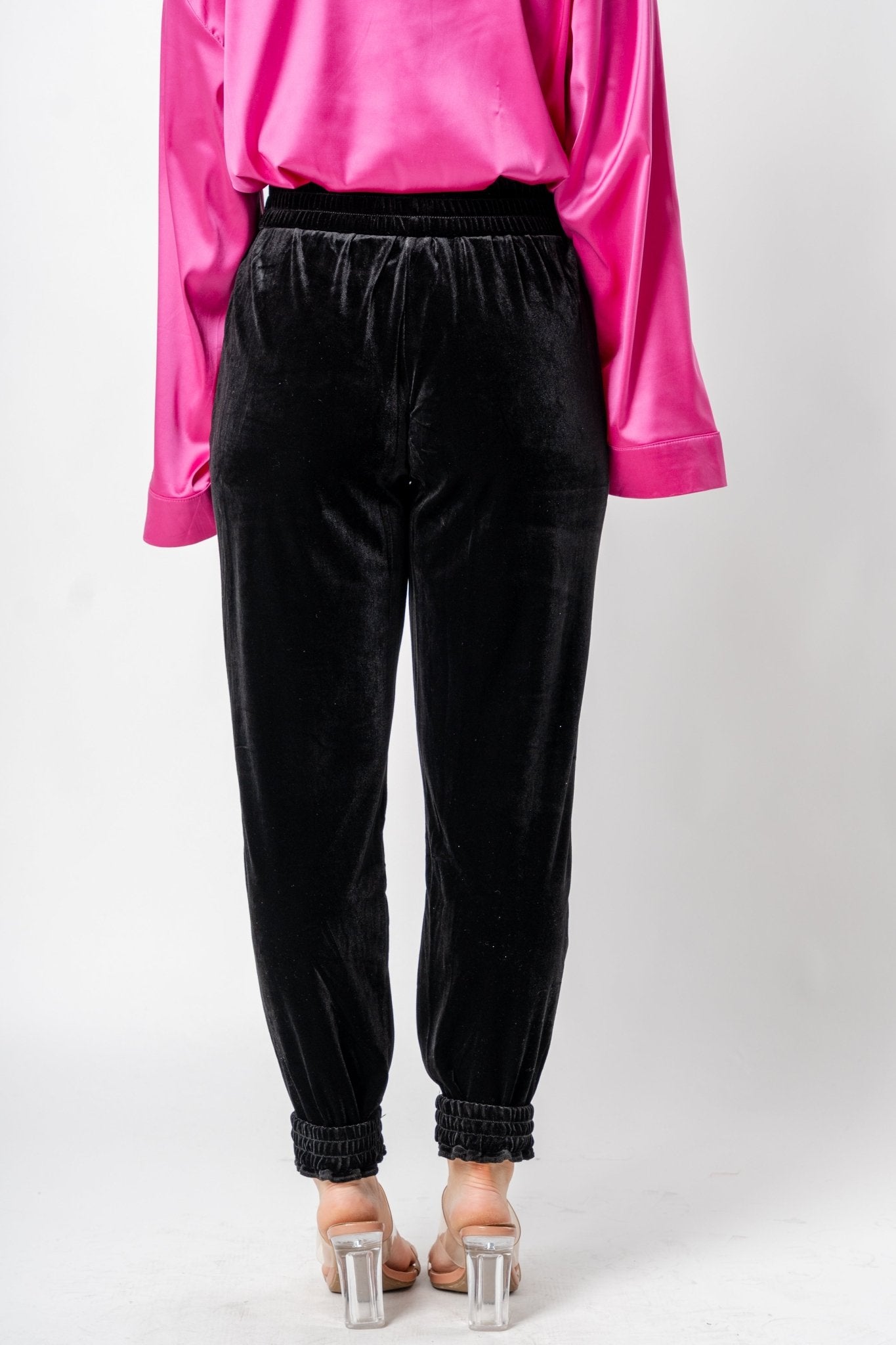 Velvet jogger pants black | Lush Fashion Lounge: women's boutique pants, boutique women's pants, affordable boutique pants, women's fashion pants