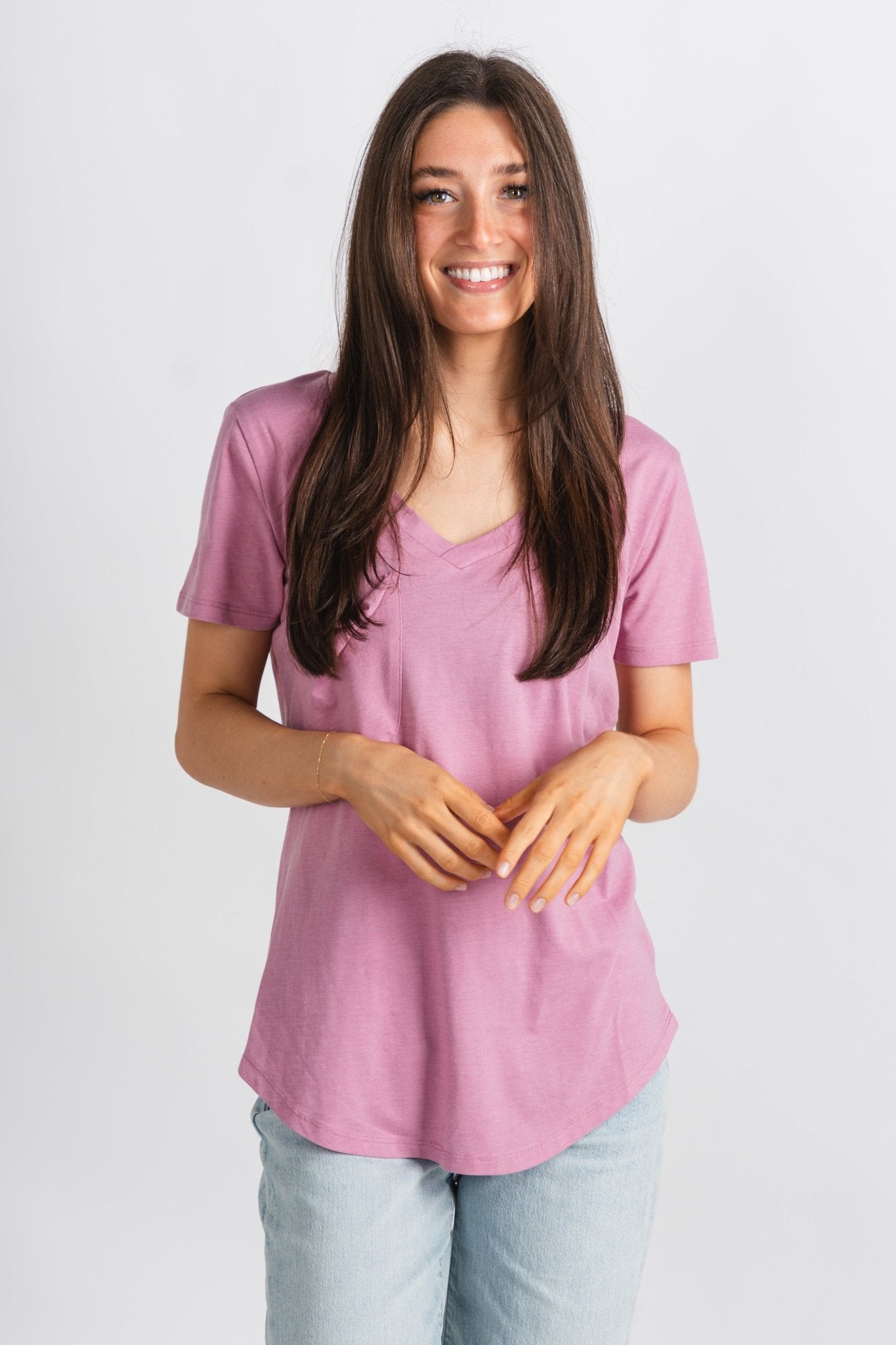 Z Supply pocket tee dusty orchid - Z Supply Top - Z Supply Apparel at Lush Fashion Lounge Trendy Boutique Oklahoma City