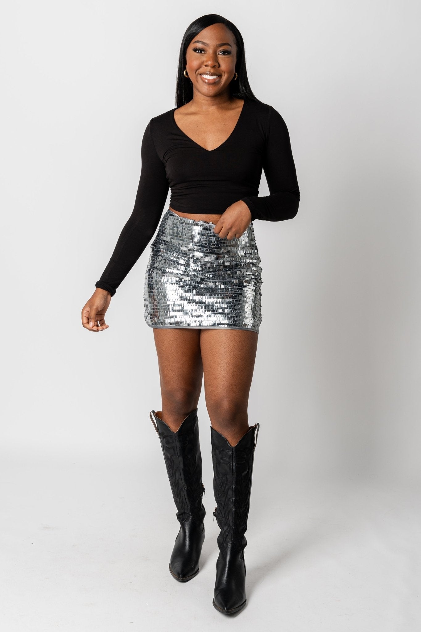 Sequin skirt gunmetal | Lush Fashion Lounge: boutique fashion skirts, affordable boutique skirts, cute affordable skirts