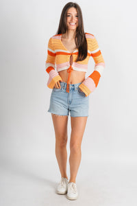Crochet striped sweater orange combo - Trendy Sweaters | Cute Pullover Sweaters at Lush Fashion Lounge Boutique in Oklahoma City