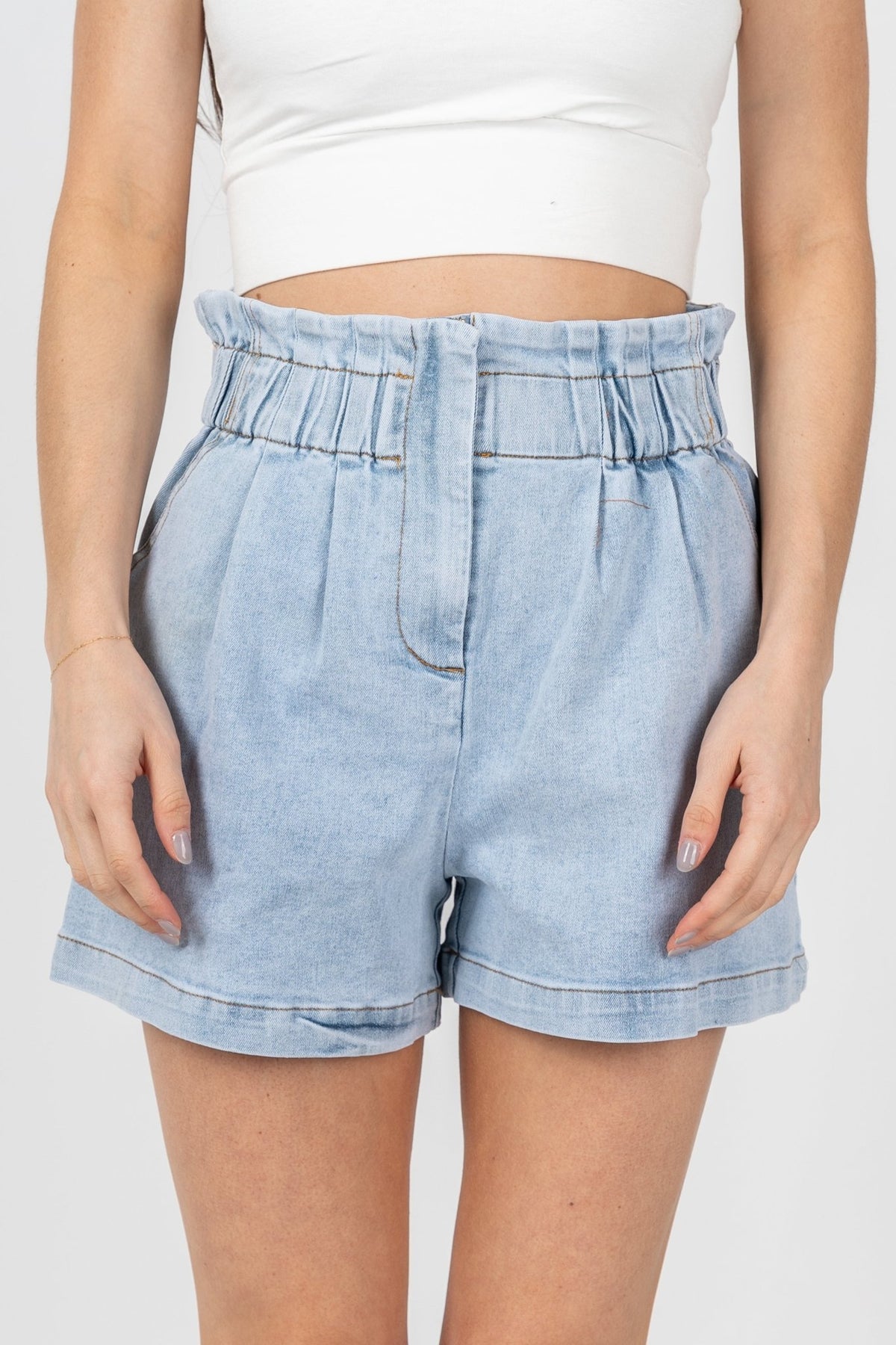 Paper bag waist shorts chambray - Cute Shorts - Trendy Shorts at Lush Fashion Lounge Boutique in Oklahoma City