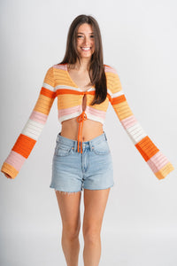 Crochet striped sweater orange combo – Stylish Sweaters | Boutique Sweaters at Lush Fashion Lounge Boutique in Oklahoma City