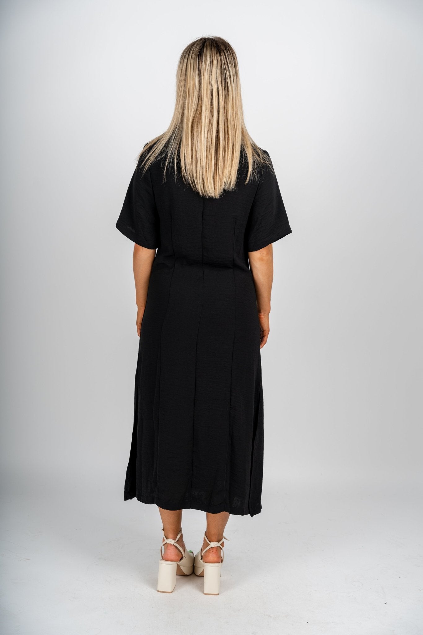 Button down midi dress black - Affordable Dresses - Boutique Dresses at Lush Fashion Lounge Boutique in Oklahoma City