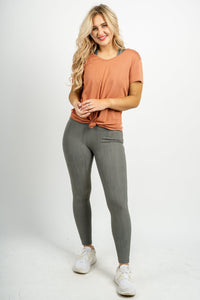 Wave side knot top copper Stylish tops - Trendy Leggings & Sports Bras at Lush Fashion Lounge Boutique in Oklahoma City