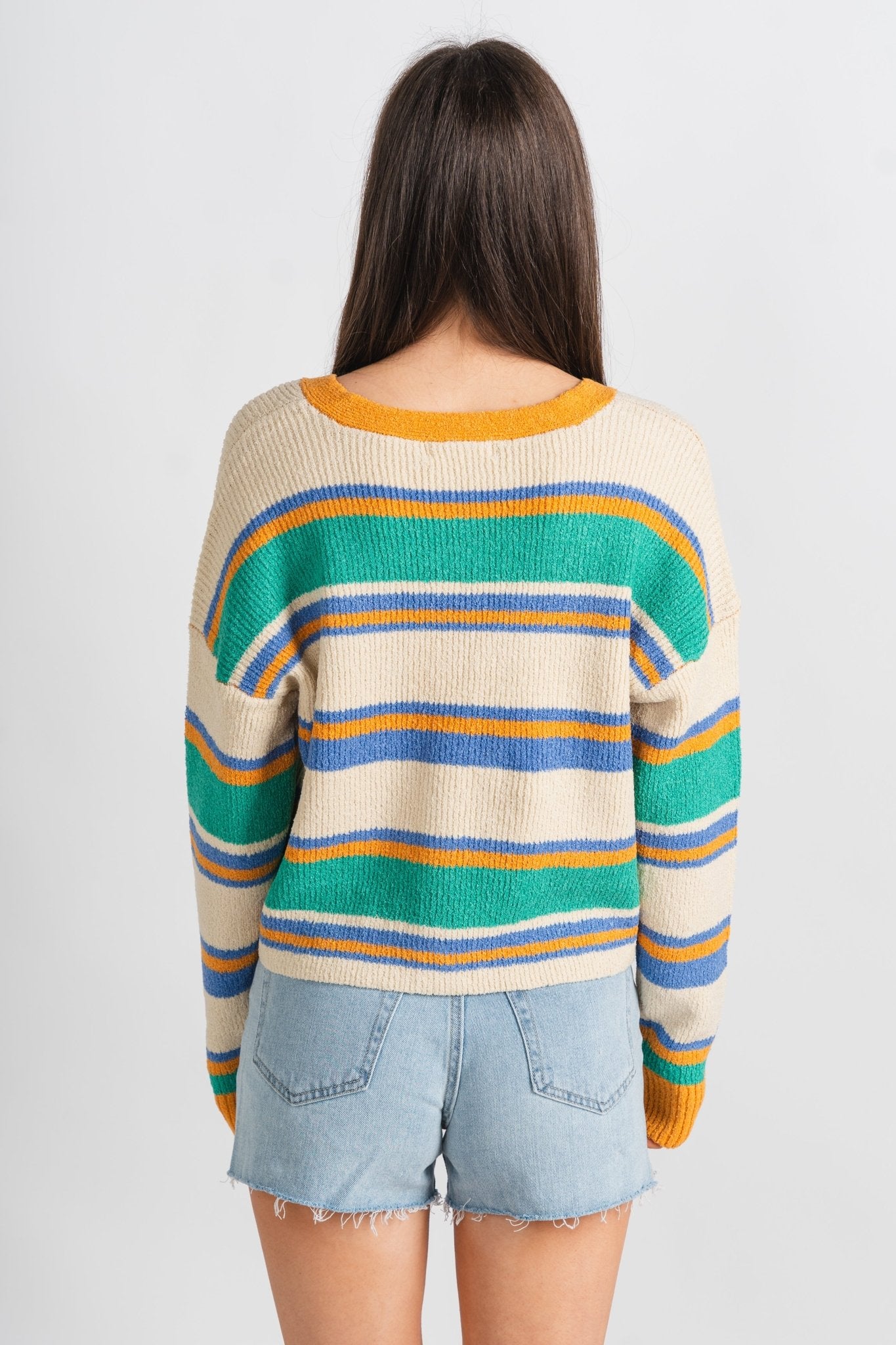 Striped sweater top taupe/green