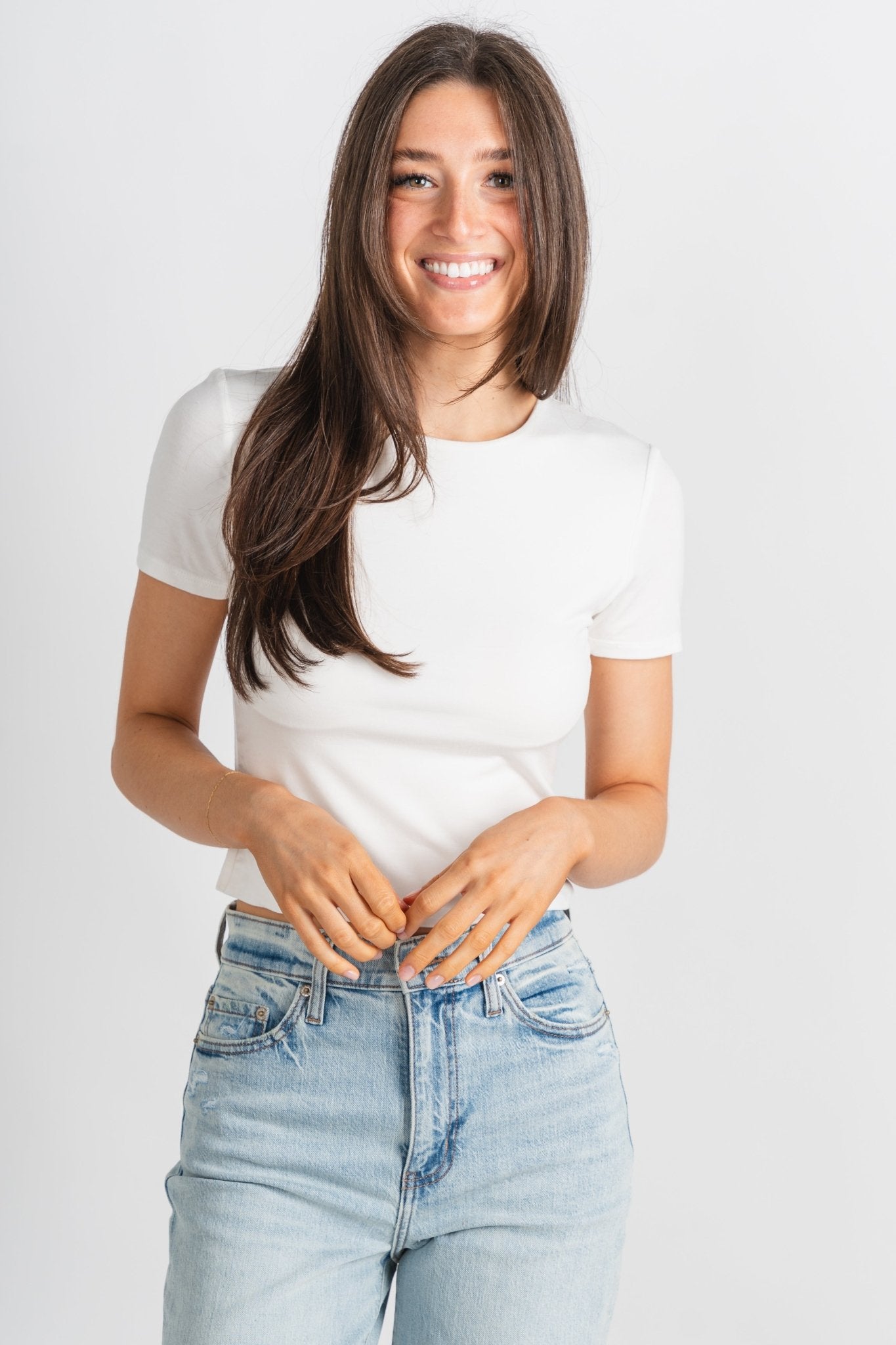 Modal short sleeve top ivory
