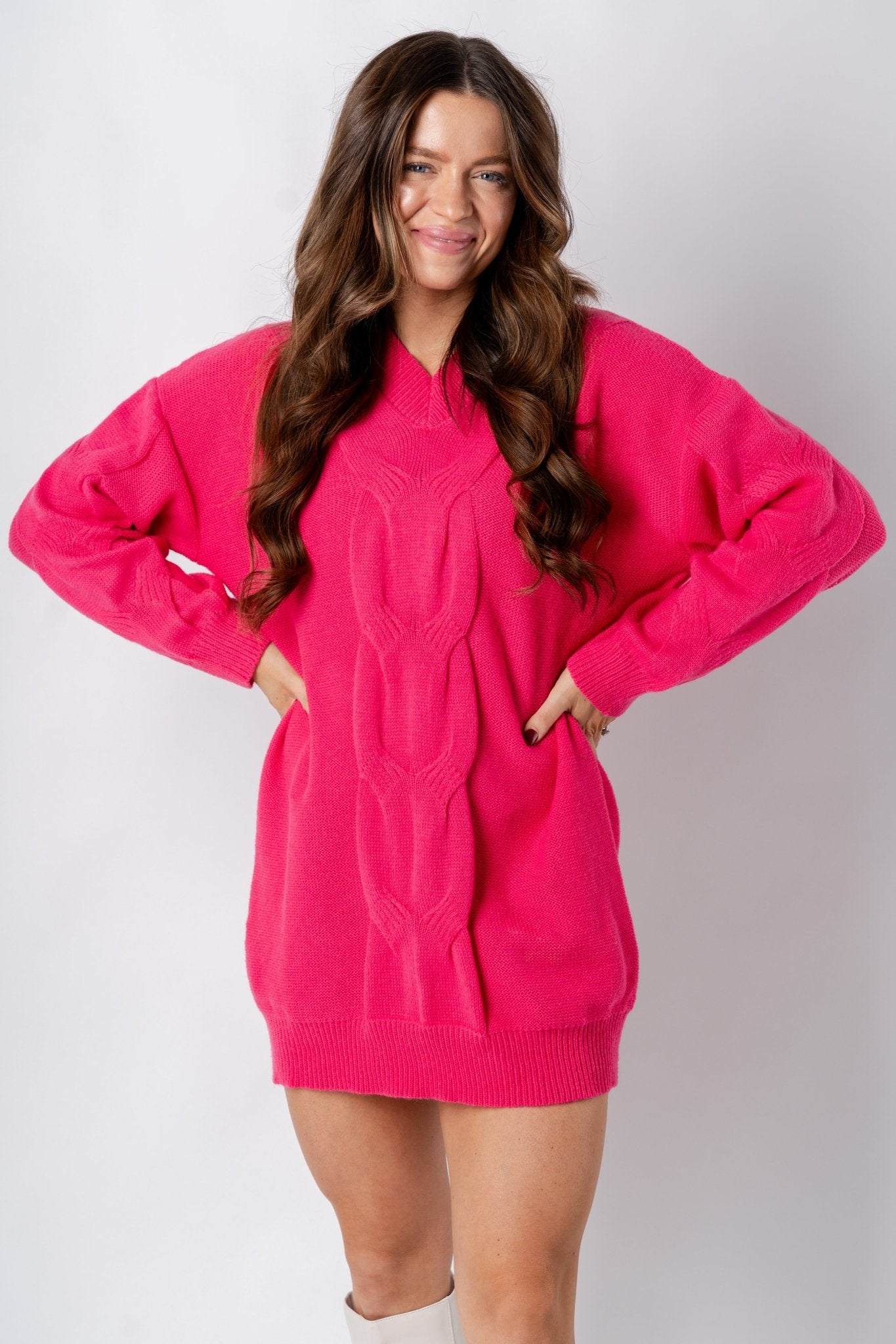 Oversized knit sweater dress fuchsia - Affordable dress - Boutique Dresses at Lush Fashion Lounge Boutique in Oklahoma City