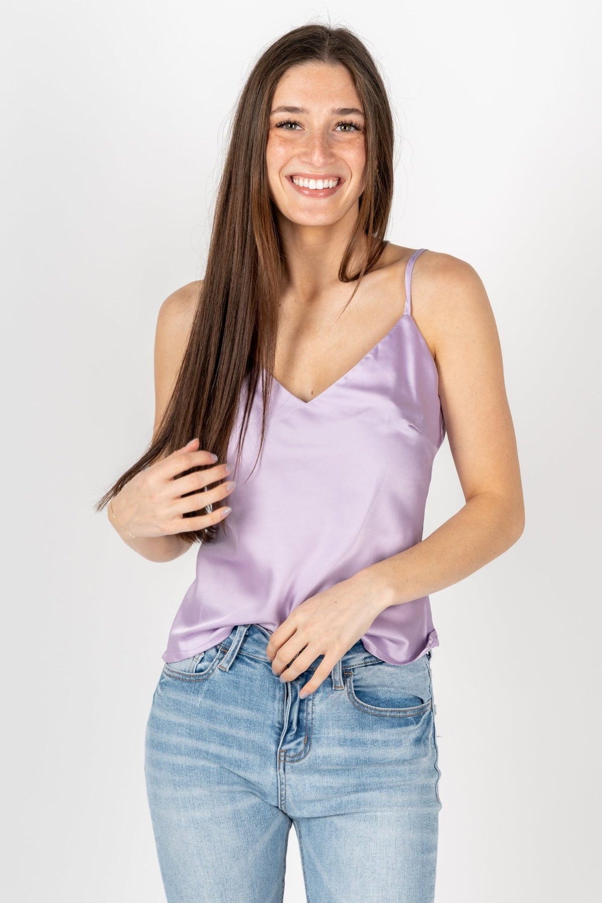 Sleek satin cami tank top lilac - Cute Tank Top - Trendy Tank Tops at Lush Fashion Lounge Boutique in Oklahoma City