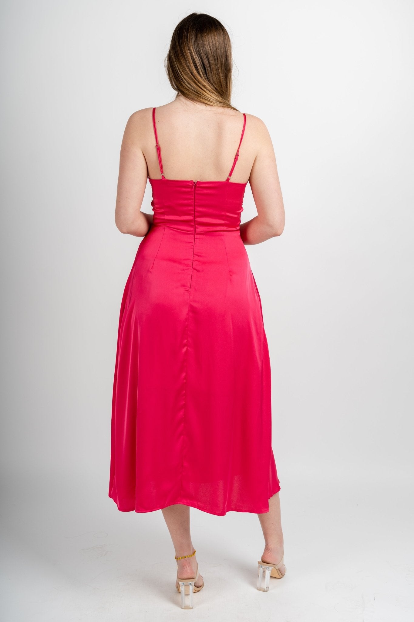 Satin bow detail dress fuchsia - Affordable Dresses - Boutique Dresses at Lush Fashion Lounge Boutique in Oklahoma City