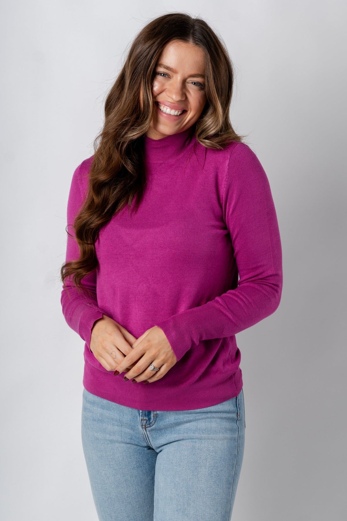 Mock neck long sleeve sweater magenta – Boutique Sweaters | Fashionable Sweaters at Lush Fashion Lounge Boutique in Oklahoma City