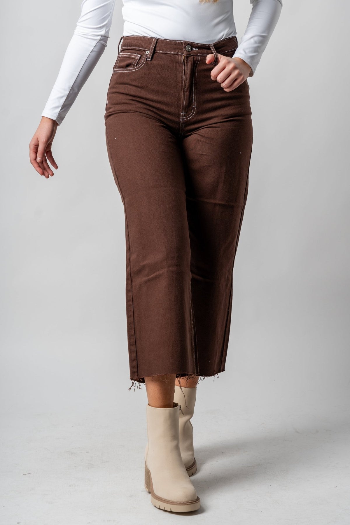 Hidden Nori high waist wide legs jeans chocolate | Lush Fashion Lounge: boutique women's jeans, fashion jeans for women, affordable fashion jeans, cute boutique jeans