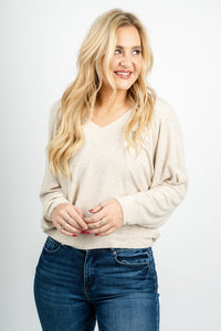 Carly Rib V-Neck in Light Oatmeal - Z Supply Top - Z Supply Apparel at Lush Fashion Lounge Trendy Boutique Oklahoma City