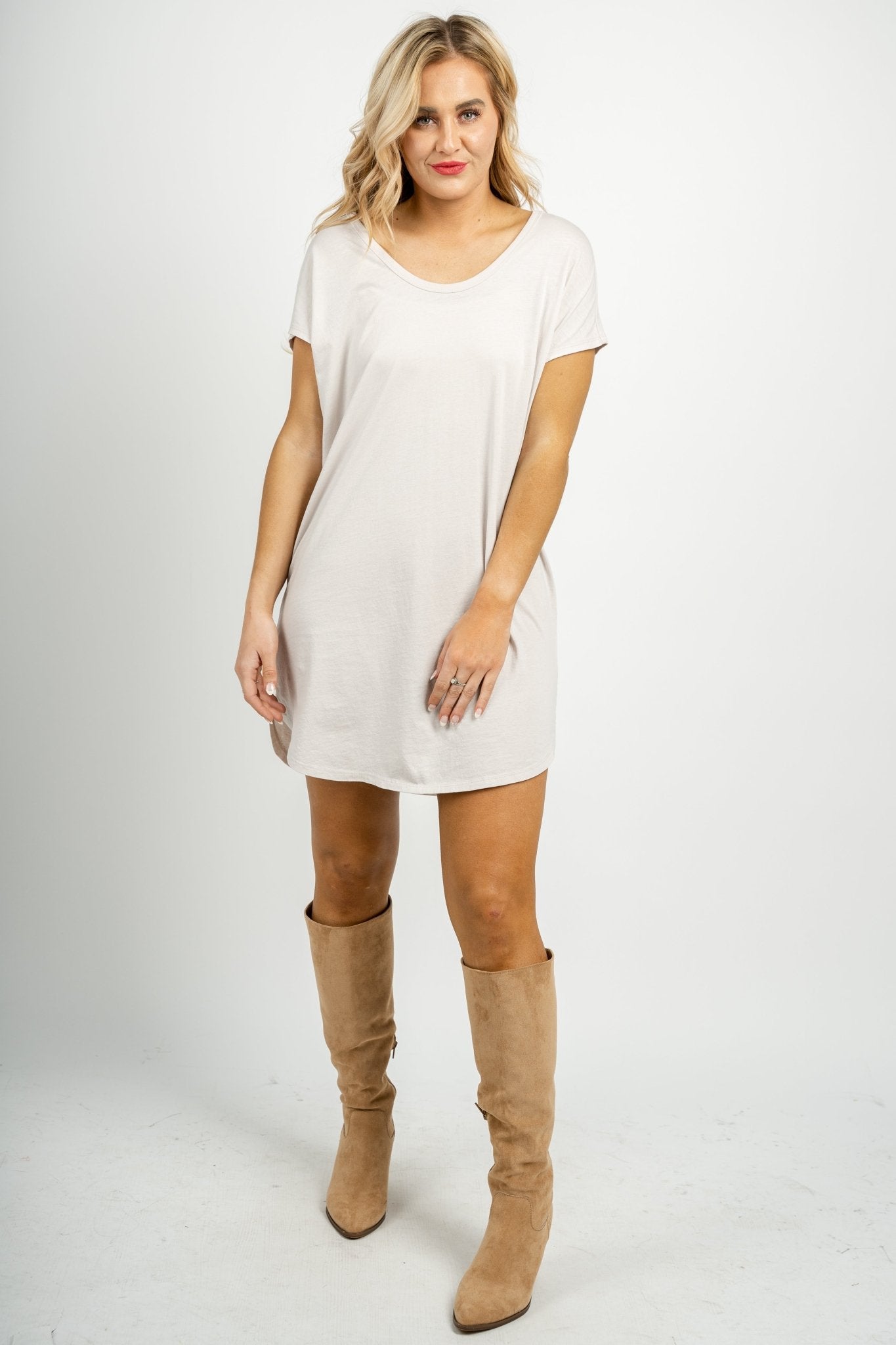 Z Supply organic cotton scoop dress pumice - Z Supply Dress - Z Supply Clothing at Lush Fashion Lounge Trendy Boutique Oklahoma City