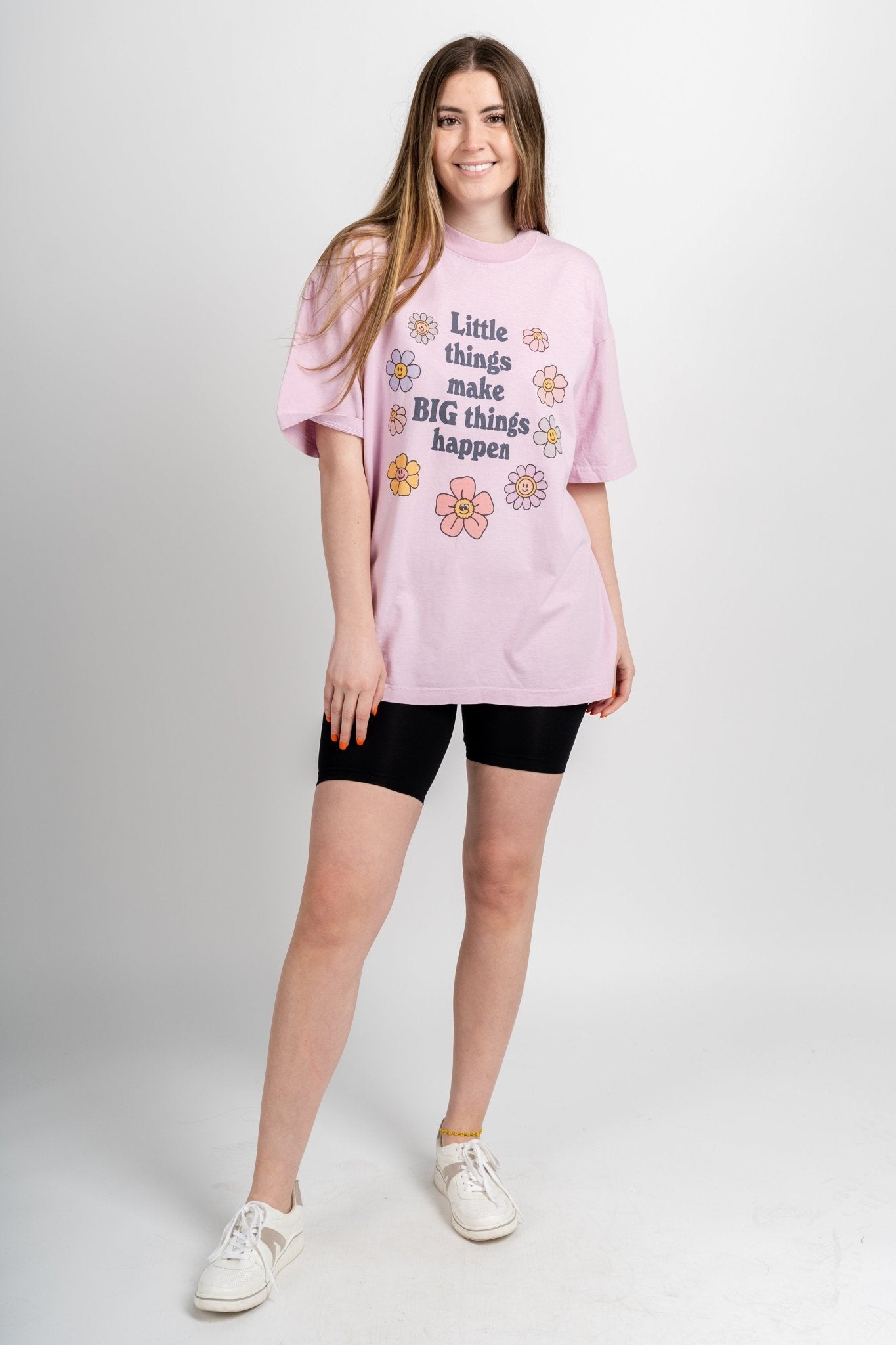 Little things make big things happen oversized graphic tee pink
