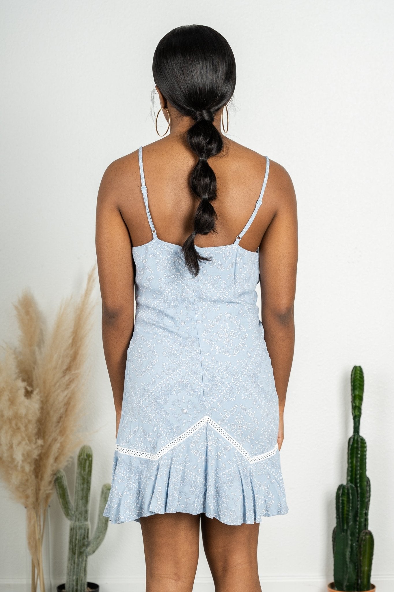 Paisley cowl neck dress baby blue - Affordable dress - Boutique Dresses at Lush Fashion Lounge Boutique in Oklahoma City