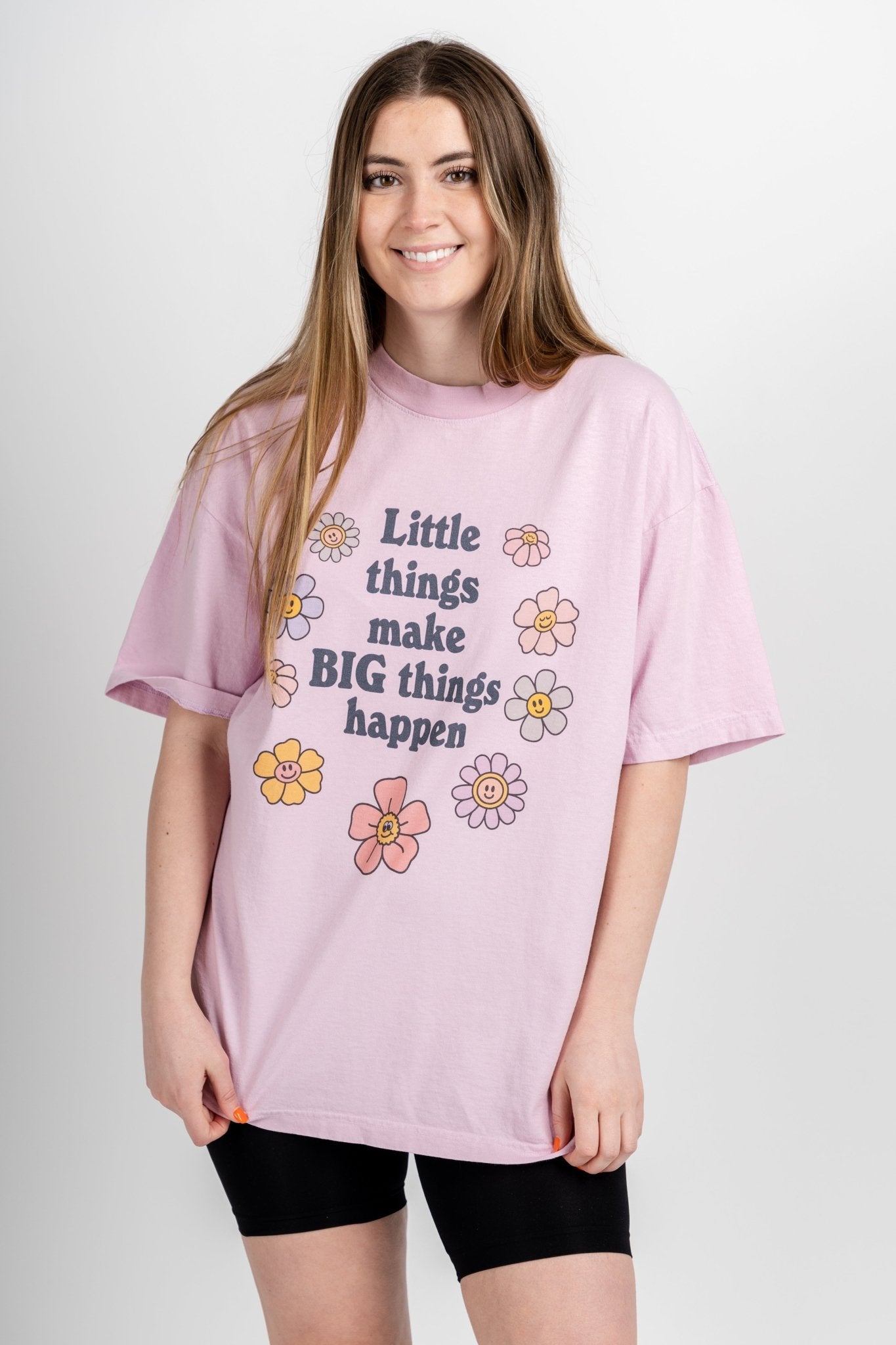 Little things make big things happen oversized graphic tee pink